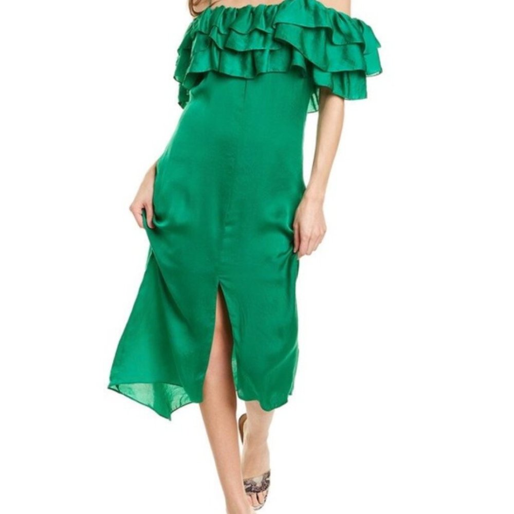 Maje Green summer midi dress - silk Size 2